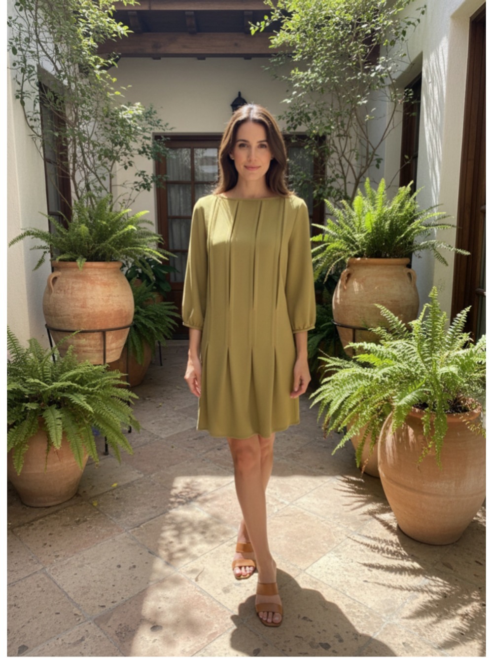 Fossil Olive Green Pleated Mini Dress S